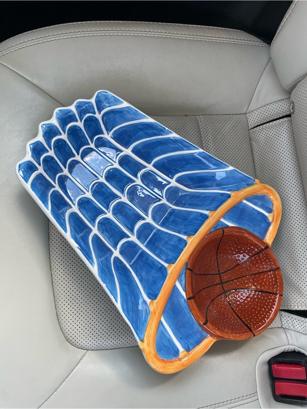 Chips and Dip Hand-Painted Ceramic Basketball Hoop Serving Tray - Blue & Orange